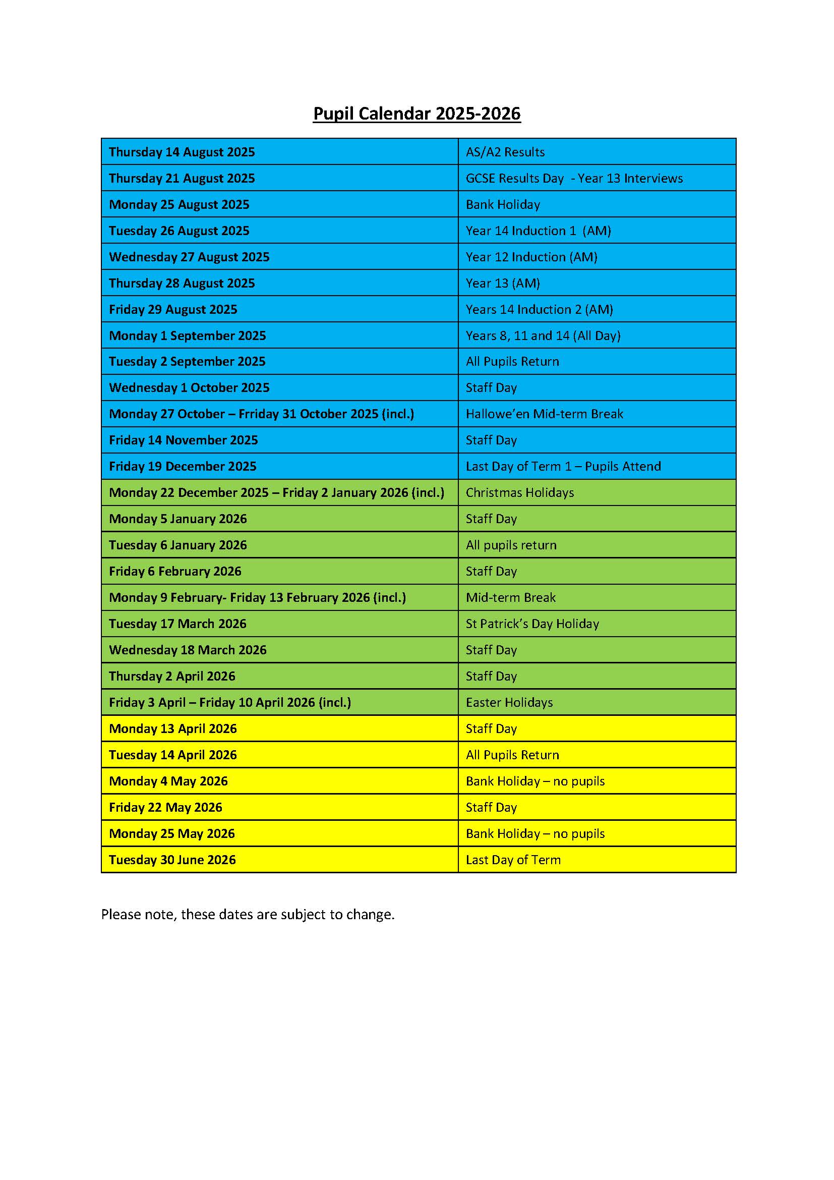 2024 2025 Pupil Calendar